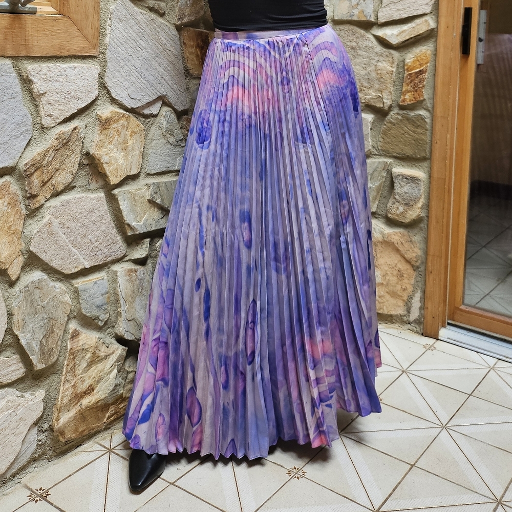 Pleated Silky Hand Dyed Maxi Skirt